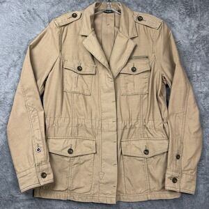 Eddie Bauer Utility Jacket Women's Large Khaki Military Field Safari Casual Coat